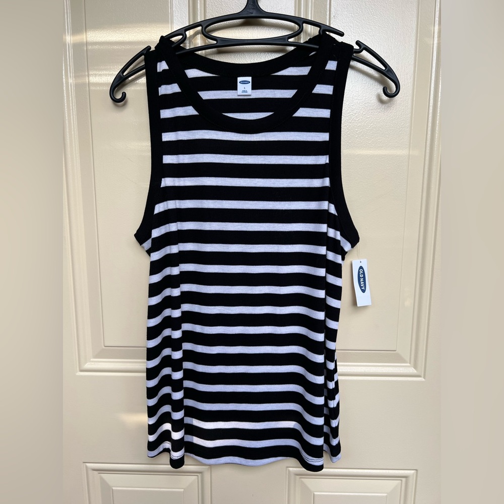NWT Striped Ribbed Tank Top Black/White Size L